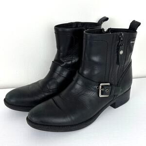 GEOX Black Leather Boots EU 39 Buckle Moto